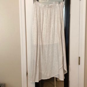 Anthropologie gray and white stripe midi skirt